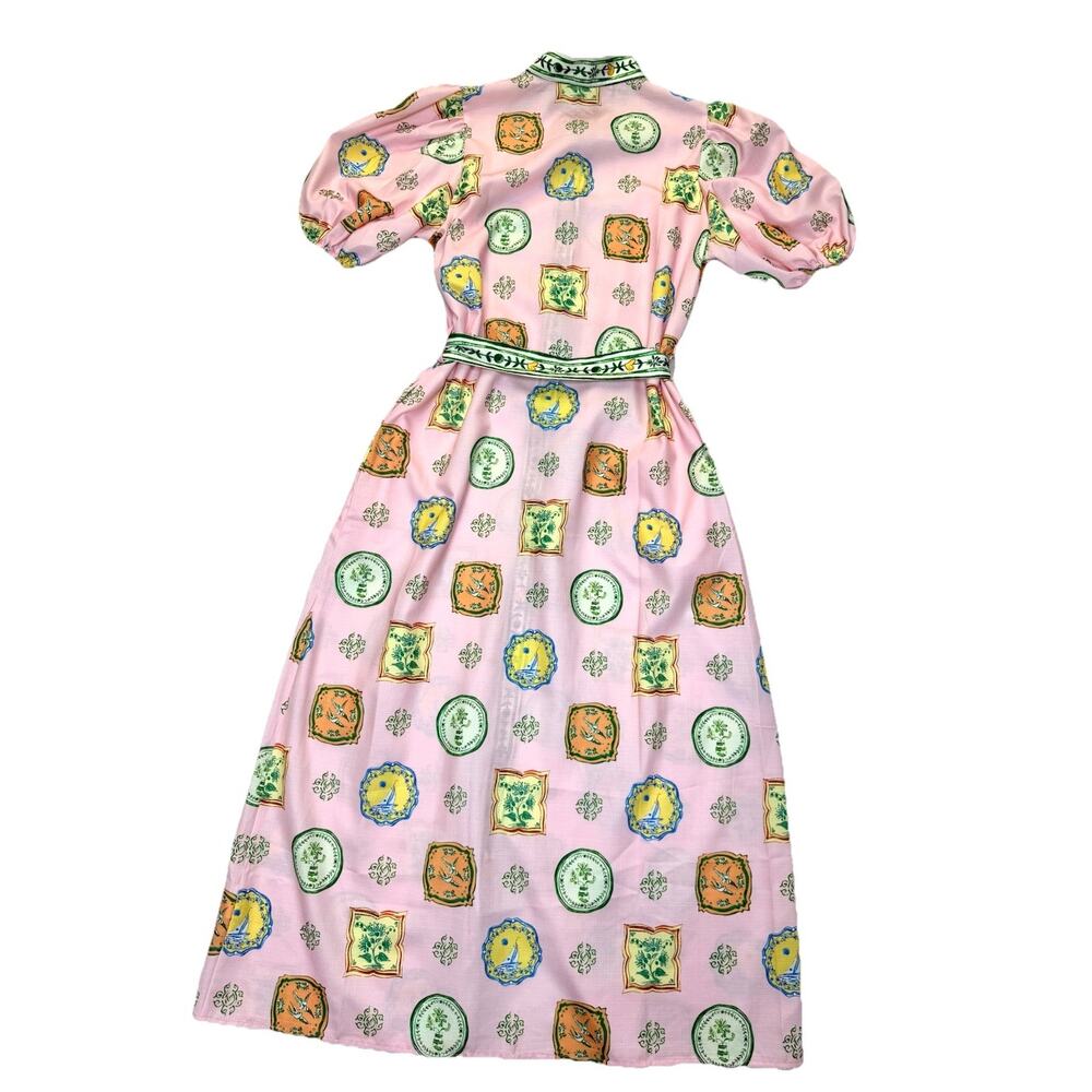 Sunday Up Linen Blend Shirt Dress Women’s Sz S Puff Sleeve Tie Waist Midi - Picture 3 of 11